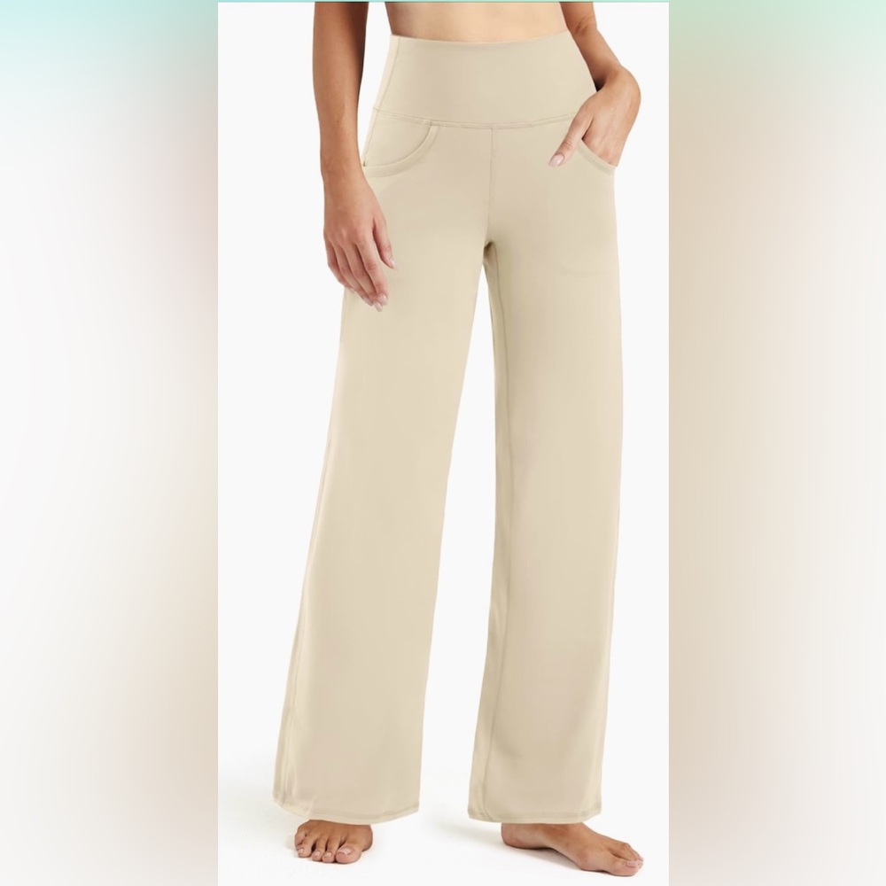 Women’s Large High Waisted Wide Leg Loose Yoga Pants w/ Deep Side Pockets